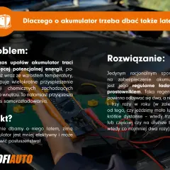 Latem akumulator traci energię. Regularne ładowanie prostownikiem zapobiega jego samorozładowaniu i zapewnia sprawność zimą.