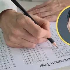 Ręka pisze test, a obok zdjęcie mężczyzny. Czy to on wie, ile iq ma najmądrzejszy człowiek na świecie?