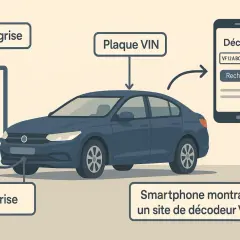 Comment connaitre la finition de sa voiture : utilisez la plaque VIN de votre véhicule et un smartphone pour décoder les informations sur un site dédié.