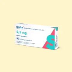Opakowanie leku Bibloc 2,5 mg, zawierające 30 tabletek powlekanych. Stosowany na nadciśnienie i inne schorzenia serca.