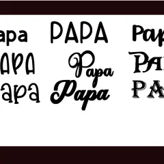 Varias opciones de letras para "papá" en diferentes estilos, ideales para diseños del día del padre.