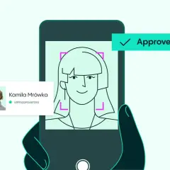 Proceso de verificación de identidad completado. La foto de Kamila Mrówka aparece en la pantalla del móvil, aprobada.