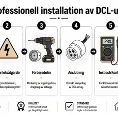 Steg-för-steg-guide för professionell installation av DCL-uttag, från planering till slutmontering av en ojordad lampa i jordat uttag.