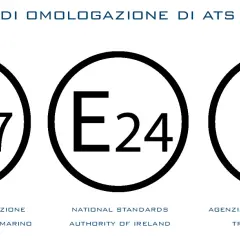 Codici di omologazione E57, E24, E5 per la certificazione casco moto, con indicazioni delle autorità di San Marino, Irlanda e Svezia.