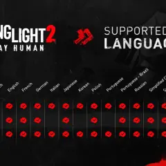 Tabela z językami dla Dying Light 2. Spolszczenie gry jest dostępne w interfejsie, audio i napisach.