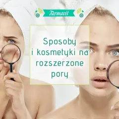 Dwie kobiety z ręcznikami na głowach oglądają swoje twarze przez szkło powiększające, pokazując rozszerzone pory.