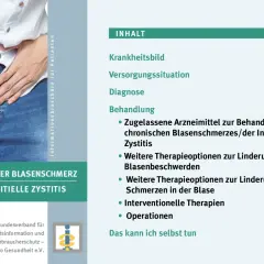 Mann mit Händen auf dem Unterbauch, Thema: Chronischer Blasenschmerz/Interstitielle Zystitis. Informationen zur Behandlung und Lebenserwartung.