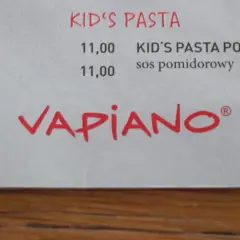 Menu Vapiano z daniami dla dzieci: makaron z masłem i serem, bolognese, pomodoro.