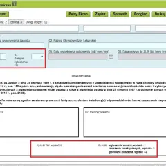 Formularz elektroniczny z polami do wypełnienia, w tym sekcja "XV. INNE DANE" dotycząca zgłoszenia lekarskiego.