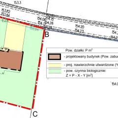 Plan działki z zaznaczonym budynkiem. Czy warunki zabudowy przechodzą na nowego właściciela? Sprawdź na mapie.
