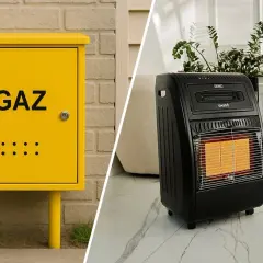 Żółta skrzynka gazowa obok czarnego piecyka gazowego. Dowiedz się, jak wyczyścić piecyk gazowy, aby działał sprawnie.
