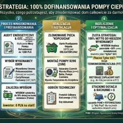 Kompleksowa strategia 100% dofinansowania pompy ciepła. Proces krok po kroku: od kwalifikacji, przez wniosek, montaż, rozliczenie, aż po uniknięcie pułapek.