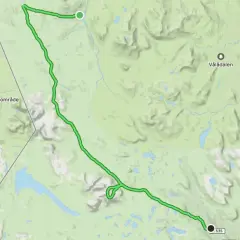 Karta över en vandringsled mellan Blåhammaren och Storulvån, genom Sylene landskapsvernområde.