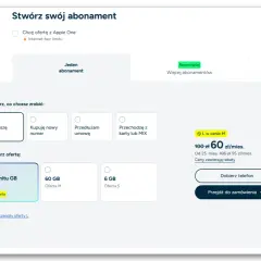 Tworzenie abonamentu: wybierz przeniesienie numeru, ofertę bez limitu GB za 60 zł/mies. i przejdź do zamówienia.