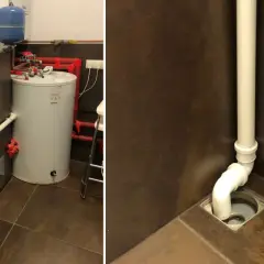 Instalacja CO z bojlerem i zbiornikiem przeponowym. Biała rura odpływowa z odpływem podłogowym. Spada ciśnienie w instalacji CO?