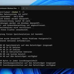 chkdsk SD-Karte: Überprüfung des Dateisystems abgeschlossen. Keine Probleme gefunden.