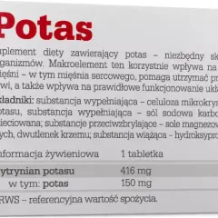 Potas wspiera pracę mięśni, w tym serca, reguluje ciśnienie krwi i układ nerwowy. Suplement diety z potasem.