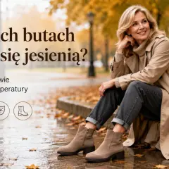 Elegancka kobieta w beżowym płaszczu i stylowych botkach, idealnych na jesienną pogodę. Wskazówki, jak dobrać obuwie, by cieszyć się komfortem. Różne marki butów oferują modele na każdą okazję.