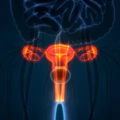 Anatomia kobiecych narządów rozrodczych, w tym macicy, jajników i jajowodów. Obraz może ilustrować proces histerektomii.
