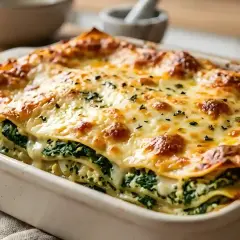 Lasagnes à la ricotta et épinards, une recette italienne réconfortante aux couches généreuses de fromage fondant et de verdure.