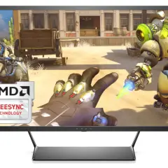 Gaming-Monitor mit AMD FreeSync Premium Technologie zeigt Charaktere aus Overwatch in actiongeladener Szene.