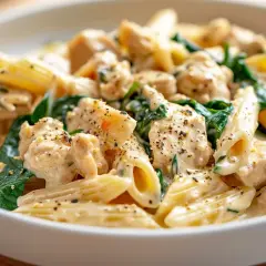 Krämig kycklingpasta med spenat, ett perfekt pasta recept för en snabb och god middag.