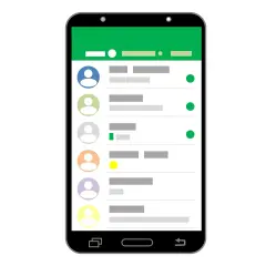 Ekran telefonu z listą kontaktów, przypominający interfejs aplikacji do komunikacji, np. Viber. Co to jest Viber? To aplikacja do darmowych rozmów i wiadomości.
