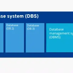 Schema di un sistema di database (DBS) con più database (DB 1, DB 2, DB 3) e un sistema di gestione database (DBMS) che stabilisce una relazione univoca.