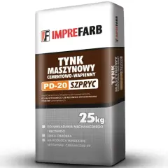 Worek z zaprawą tynkarską Imprefarb PD-20 Szpryc, cementowo-wapienny, 25kg, do nakładania mechanicznego i ręcznego.