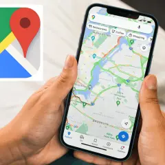 Dowiedz się, jak wysłać pinezkę z telefonu, korzystając z map Google. Na ekranie widać aplikację i mapę Nowego Jorku.