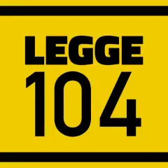 Cartello giallo con scritta "LEGGE 104". Indica la normativa per l'assistenza a persone con disabilità, con riferimento alla percentuale di invalidità.