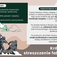 Ilustracja przedstawia grupę ludzi wznoszących flagę z gołębicą pokoju, na tle chmur i gór.