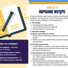 Otwarta książka z ołówkiem, schemat pisania wstępu do rozprawki.