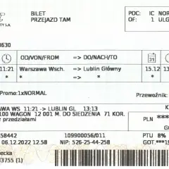 Bilet PKP Intercity: seria 517781358442, numer 006117. Podróż z Warszawy Wsch. do Lublina Głównego.