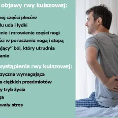 Mężczyzna z bólem pleców, objawy rwy kulszowej i czynniki ryzyka. Skuteczne rwa kulszowa leczenie.