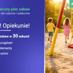 Dzieci bawiące się na placu zabaw, widoczna huśtawka i zjeżdżalnia.