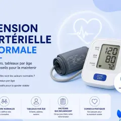 Tableau tension artérielle normale par âge, avec tensiomètre et conseils pour la maintenir.