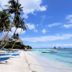 Rajska plaża na Cebu: palmy, biały piasek, łodzie i turkusowa woda. Idealne miejsce, by zobaczyć, jak wygląda prawdziwy tropikalny raj.