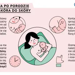 Twoje prawa po porodzie: kontakt skóra do skóry trwa min. 2h. To czas na budowanie więzi i rozpoczęcie karmienia. Formalności po porodzie poczekają.