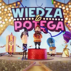 Postacie z animacji świętują na scenie pod neonem "Wiedza to potęga". Na PC gra ta jest świetną zabawą.