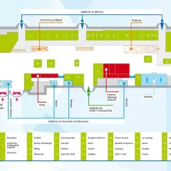 Plan dworca PKP Katowice. Aby dojechać z dworca PKP Katowice na ul. Ceglaną, skorzystaj z wejścia od pl. Szewczyka, a następnie kieruj się na schody ruchome.