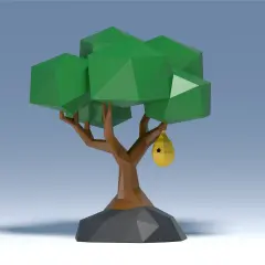 Un árbol de arbol manualidades 3d con un nido amarillo colgando de una rama.