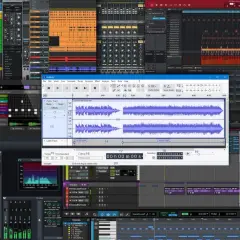 Interfaz de software para grabar canciones online, mostrando pistas de audio, efectos y secuenciador.