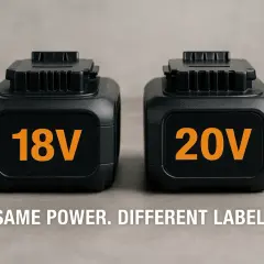 Deux batteries, 18V et 20V, côte à côte. La question : peut on charger une batterie 18v avec un chargeur 20v ? Même puissance, étiquette différente.
