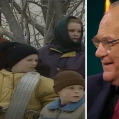 En bild visar barn i vinterkläder, en annan en leende man med glasögon, kanske Andreas Hoffer.
