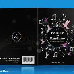 Portadas para música con notas musicales y colibríes. Un cuaderno de partituras con diseño vibrante.