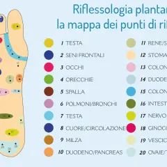 Mappa dei punti riflessi del piede. Scopri i benefici del massaggio plantare per testa, occhi, stomaco e altri organi.