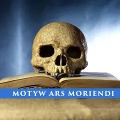 Czaszka na starym opasłym tomie, symbolizująca obraz śmierci w średniowieczu i sztukę umierania (Ars Moriendi).