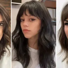 Tres mujeres con cortes de pelo modernos, incluyendo un estilo mullet mujer con capas y flequillo.