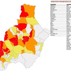 Mapa de prioridades de las zonas de Almería, con municipios coloreados según su nivel de prioridad.